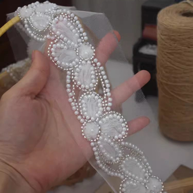 3D Mesh Fabric Beaded Lace Trim BT0145