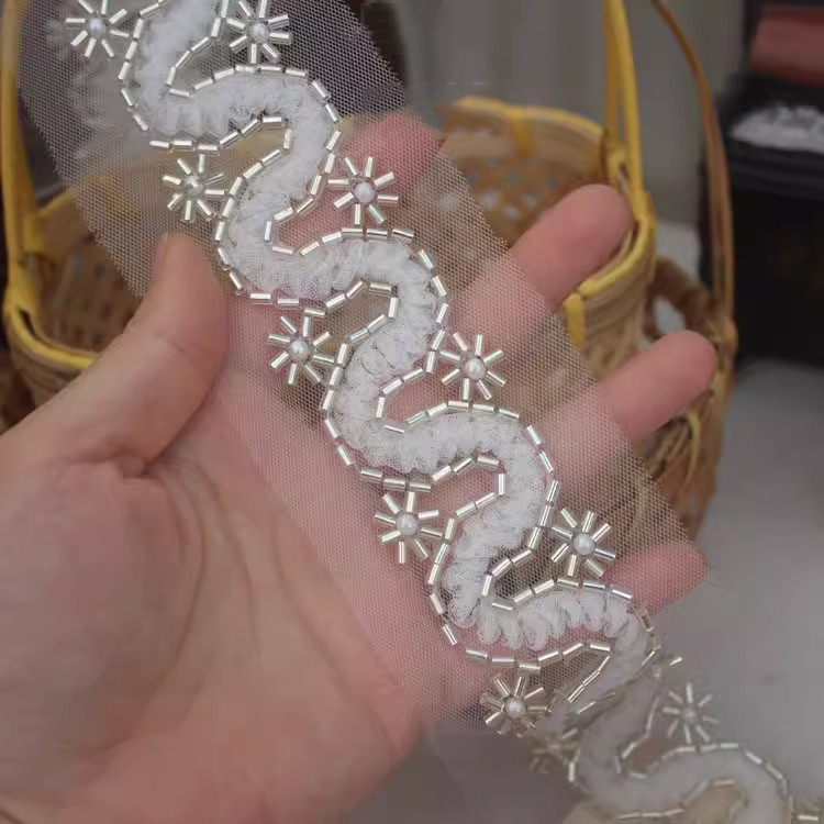3D Mesh Fabric Beaded Lace Trim BT0145