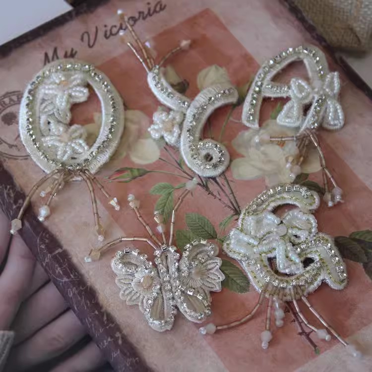 A B Letter Beads Embroidery Patch EA0004