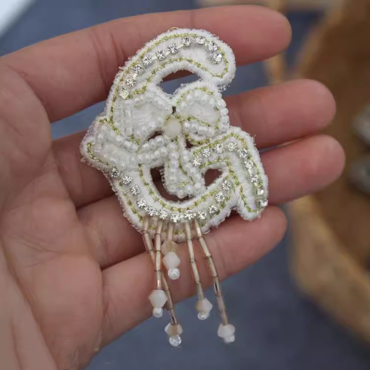 A B Letter Beads Embroidery Patch EA0004