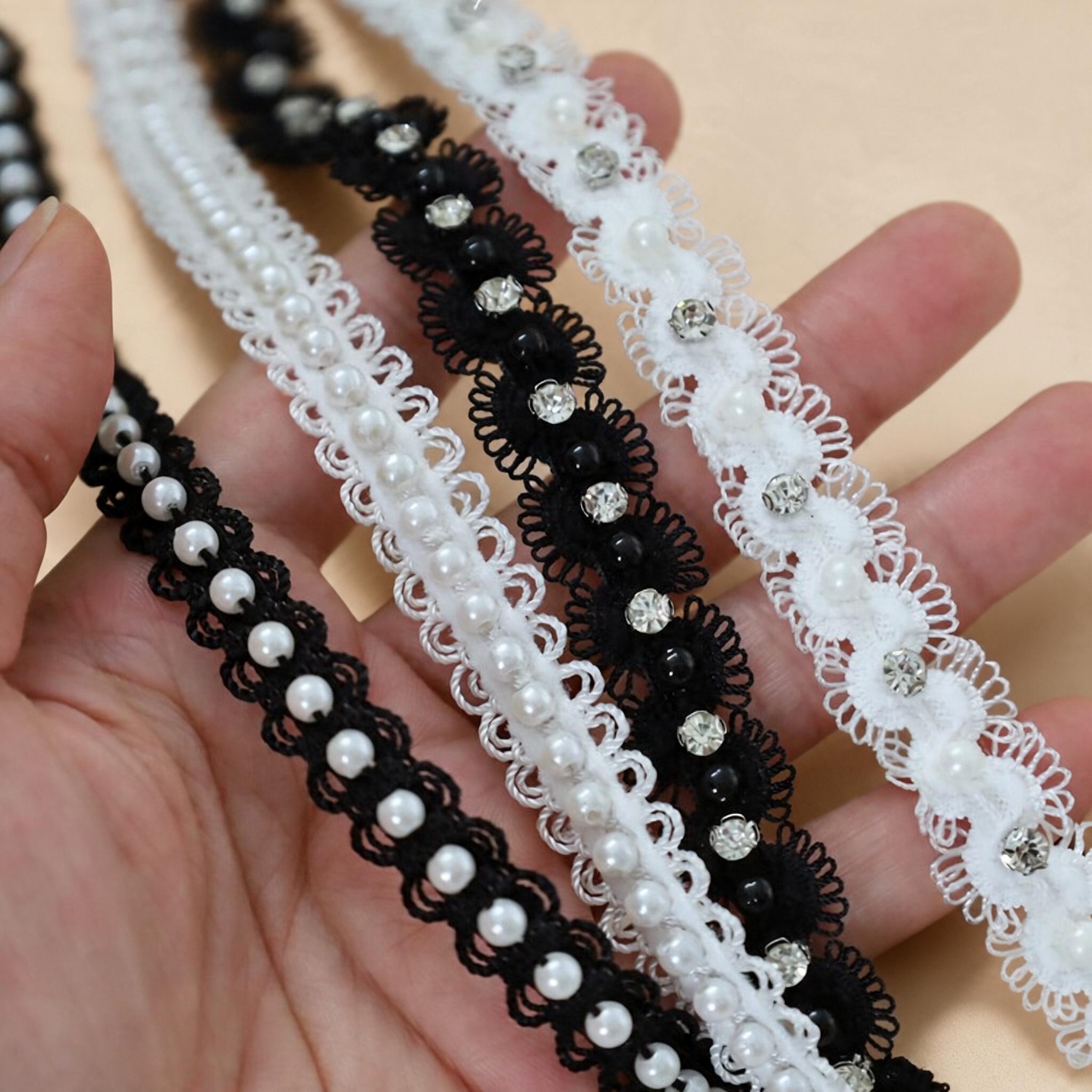 0.5 Meter Pearl Beaded Lace Trim for Collar Edging Width 1-2 cm BT0008