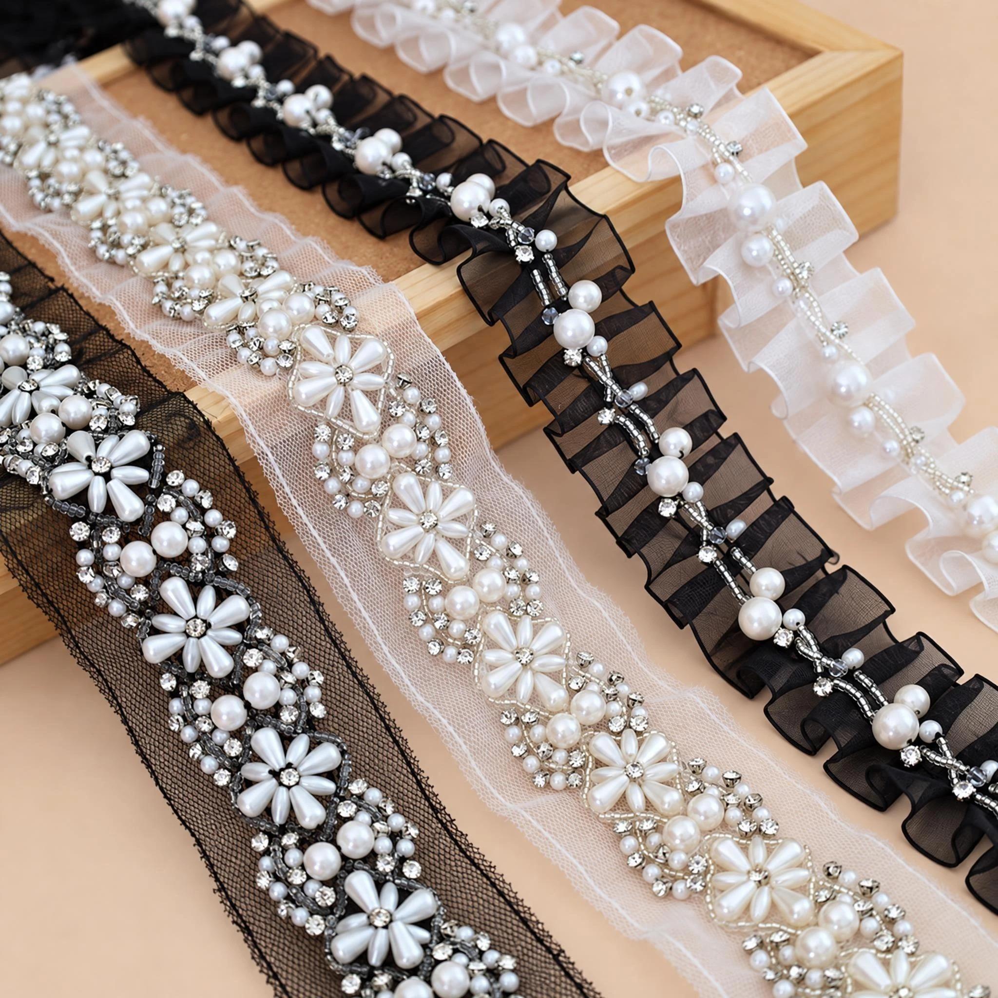 0.5 Meter Beaded Lace Trim for Bridal Neckline Details Width 4 cm BT0024