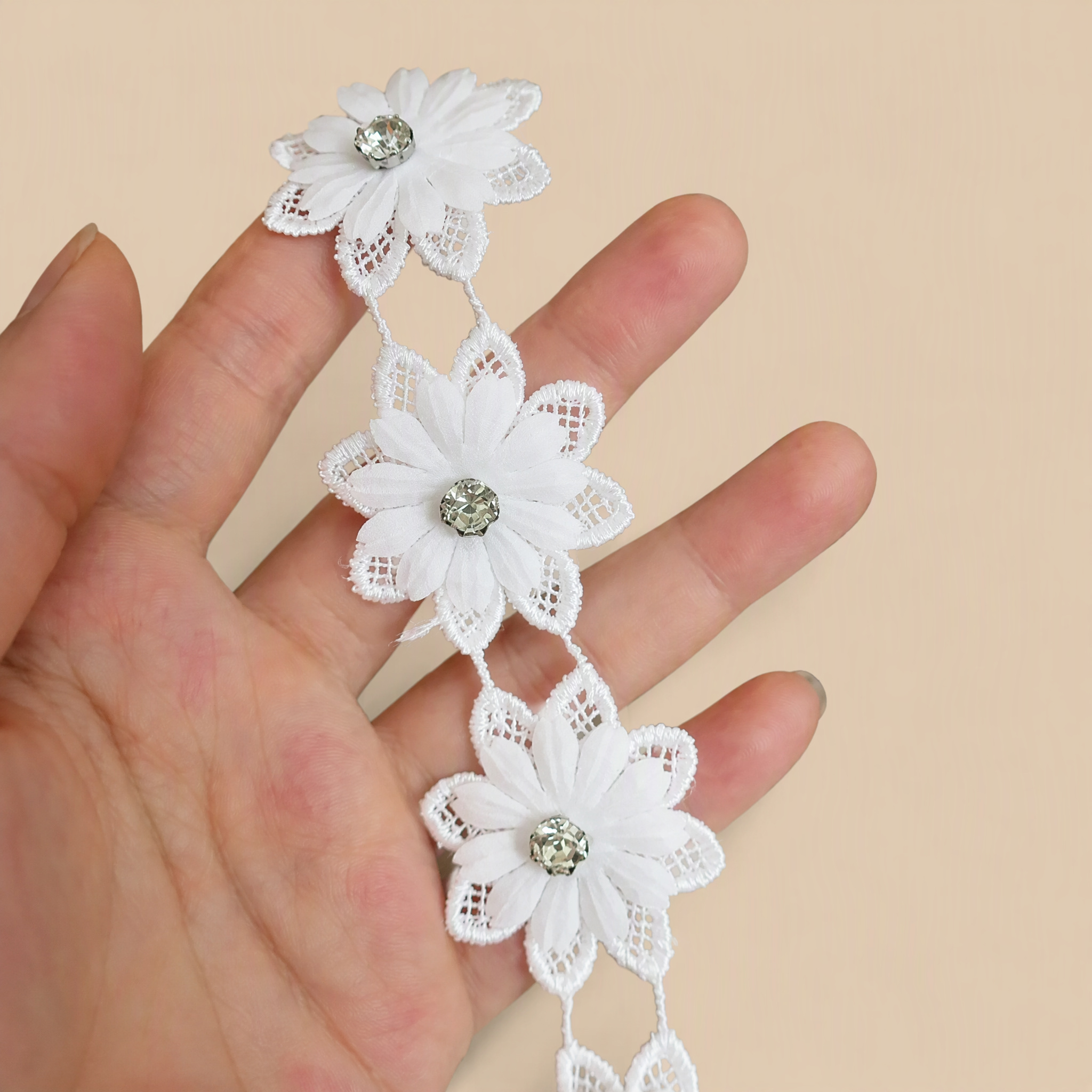 0.5 Meter Beaded Floral Lace Trim for Dress Embellishment Width 3-4 cm BT0086