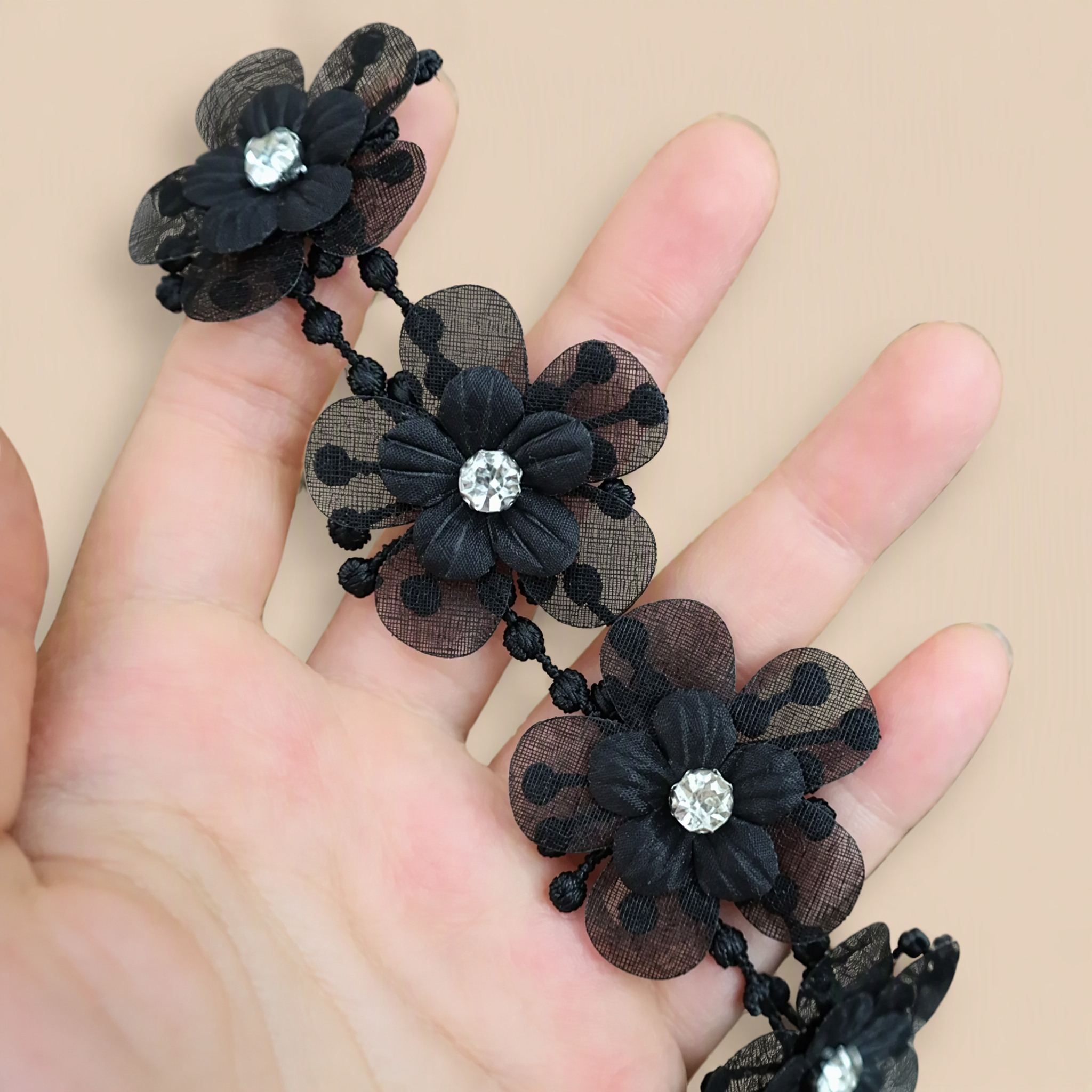 0.5 Meter Beaded Floral Lace Trim for Dress Embellishment Width 3-4 cm BT0086