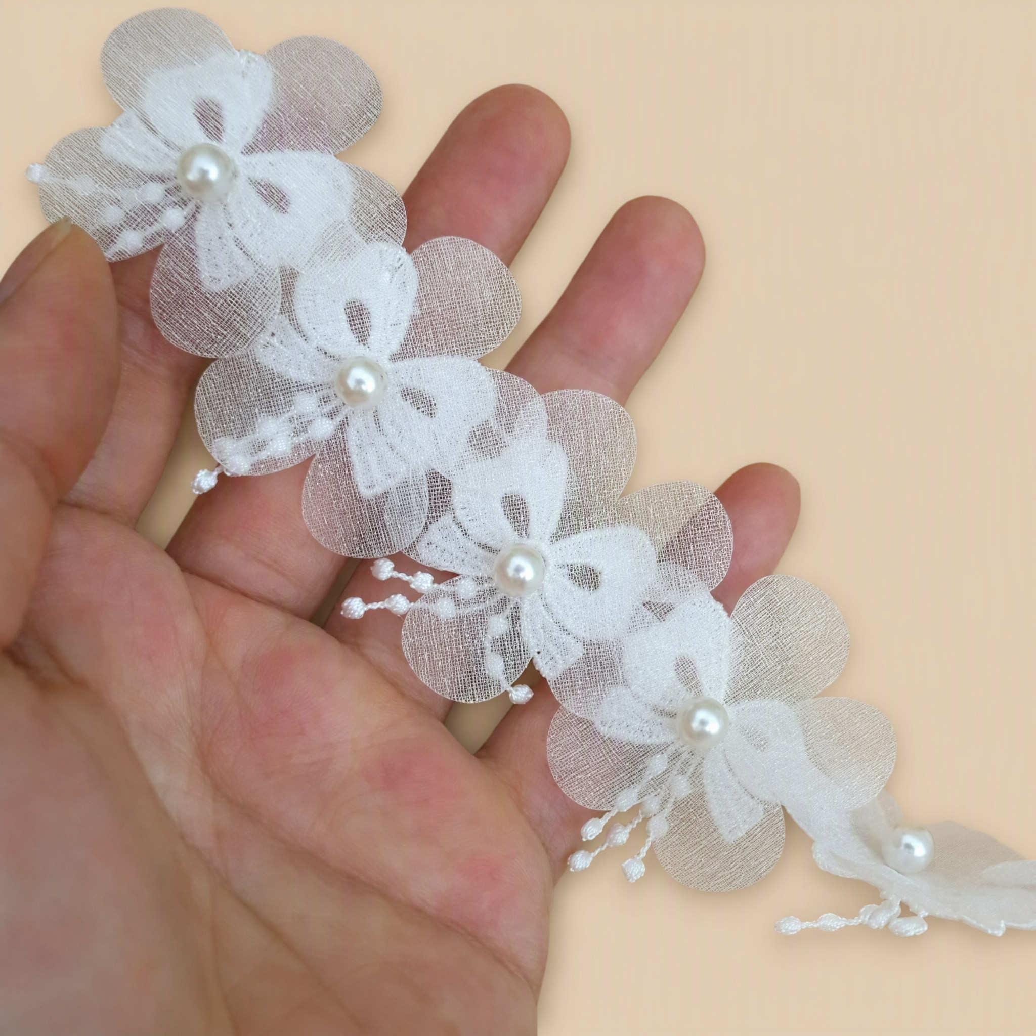 0.5 Meter Beaded Floral Lace Trim for Dress Embellishment Width 3-4 cm BT0086