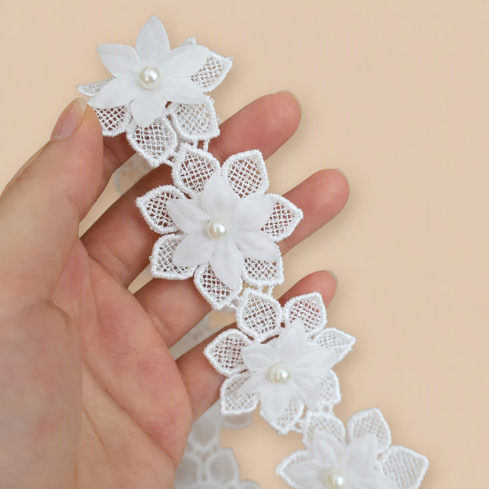 0.5 Meter Beaded Floral Lace Trim for Dress Embellishment Width 3-4 cm BT0086