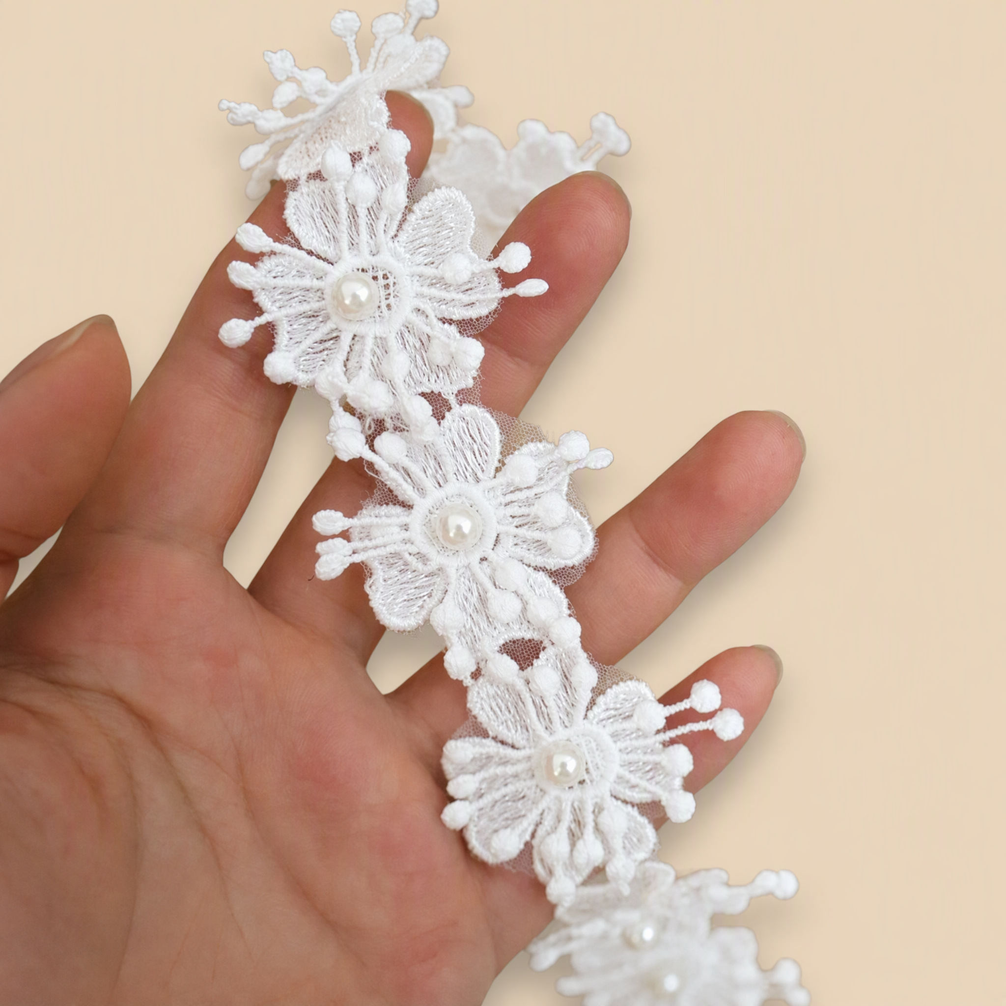 0.5 Meter Beaded Floral Lace Trim for Dress Embellishment Width 3-4 cm BT0086