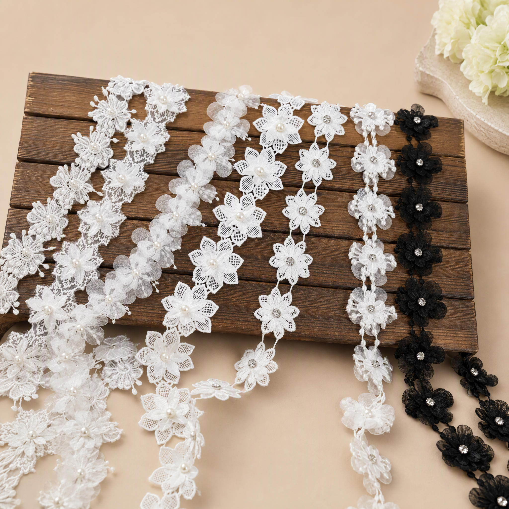 0.5 Meter Beaded Floral Lace Trim for Dress Embellishment Width 3-4 cm BT0086