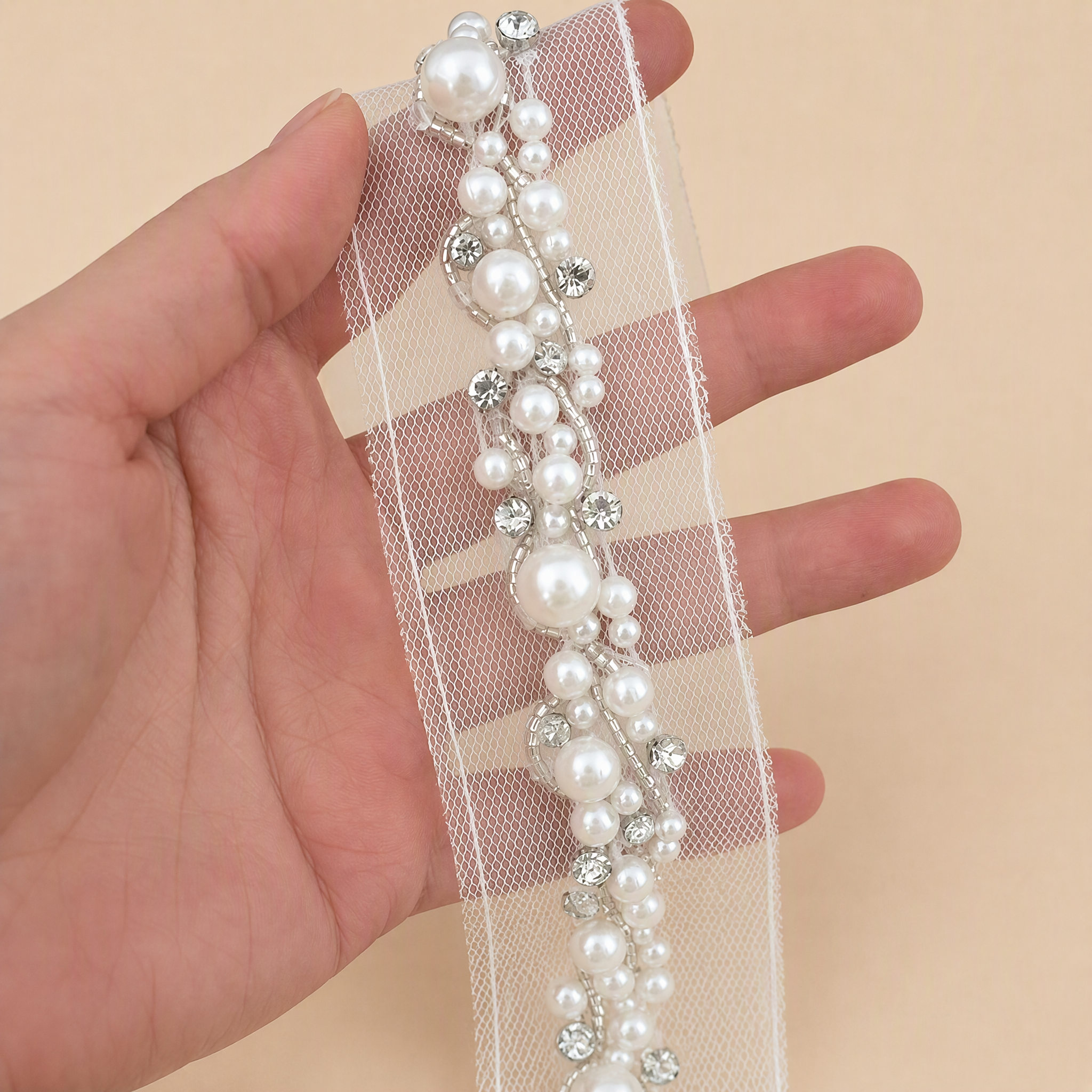 0.5 Meter Beaded Lace Trim for Garment Embellishment & Sewing Width 3-4 cm BT0139