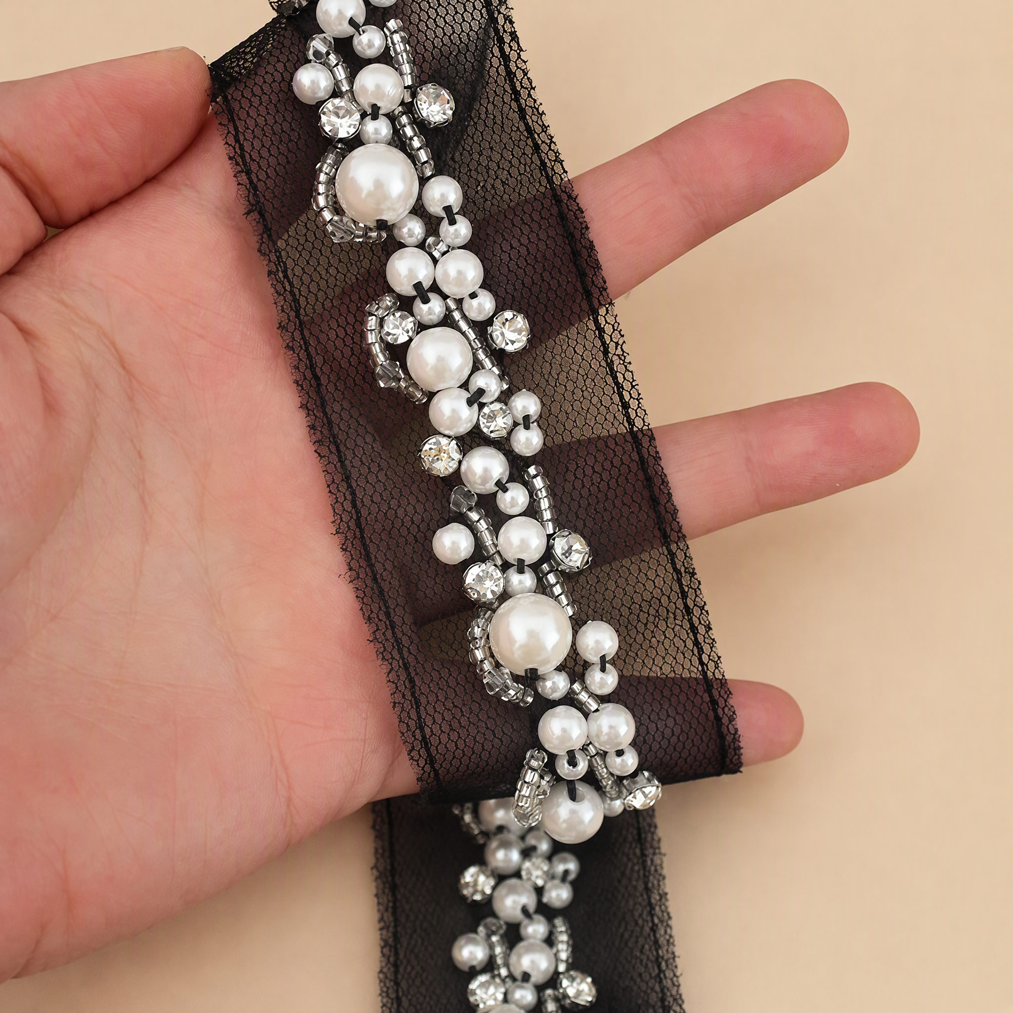 0.5 Meter Beaded Lace Trim for Garment Embellishment & Sewing Width 3-4 cm BT0139