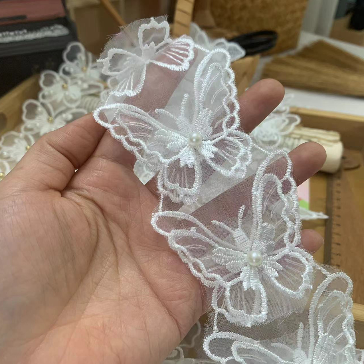 Bead Butterfly Lace Trim Fabrics BT0055