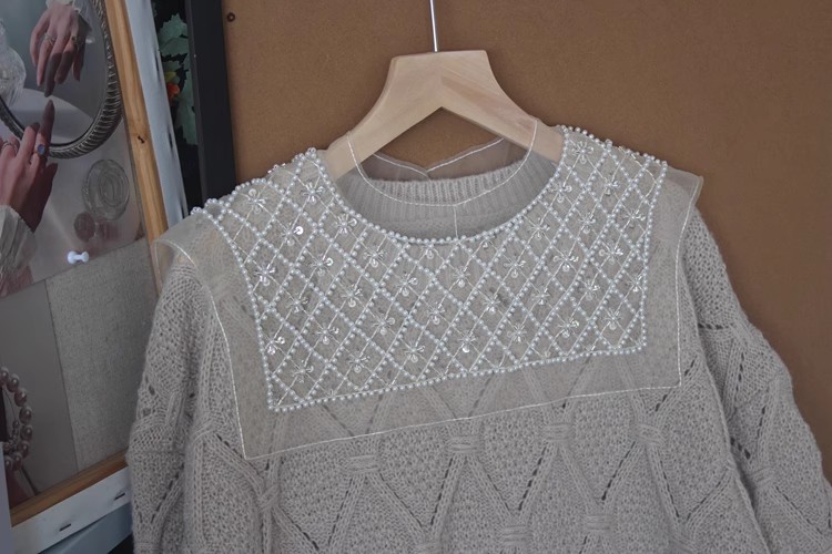 Bead Lace Embroidery Sweater Placket LC0008-Lace Fabric Shop