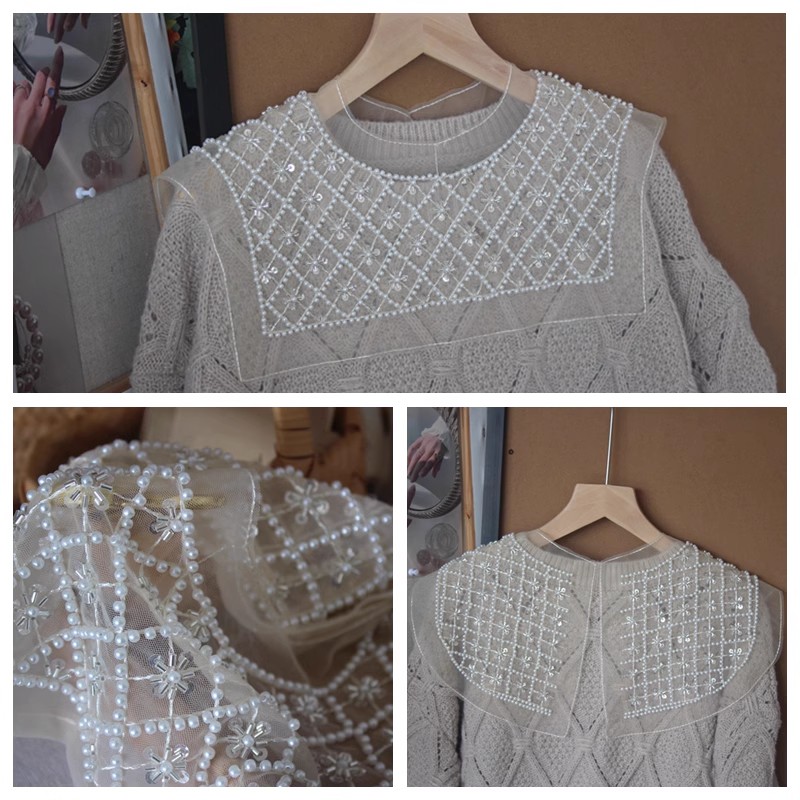 Bead Lace Embroidery Sweater Placket LC0008-Lace Fabric Shop