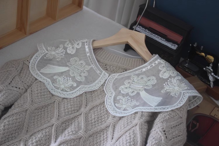 Bead Sequins Lace Embroidery Collar LC0012-Lace Fabric Shop