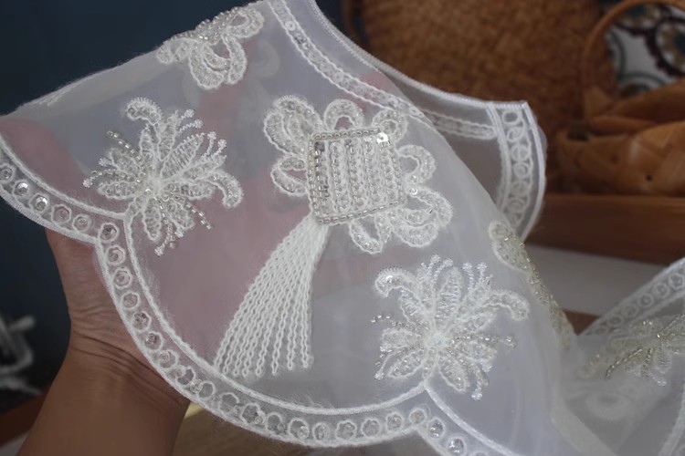 Bead Sequins Lace Embroidery Collar LC0012-Lace Fabric Shop