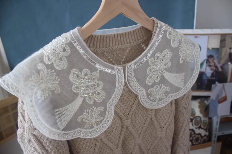 Bead Sequins Lace Embroidery Collar LC0012-Lace Fabric Shop