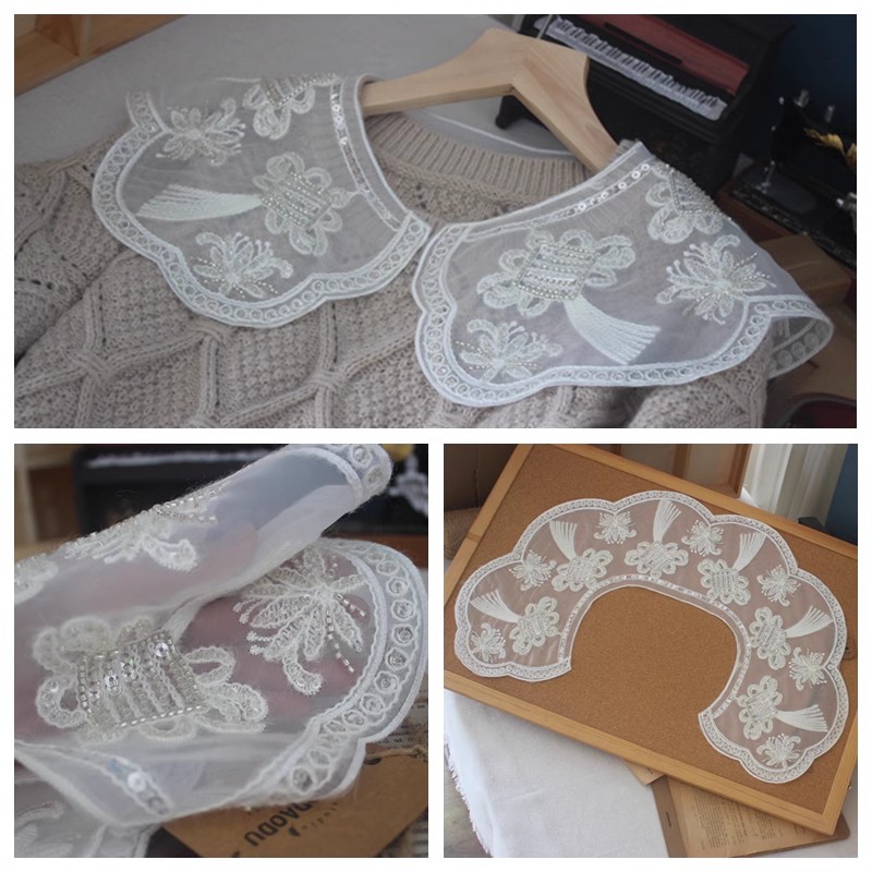 Bead Sequins Lace Embroidery Collar LC0012-Lace Fabric Shop