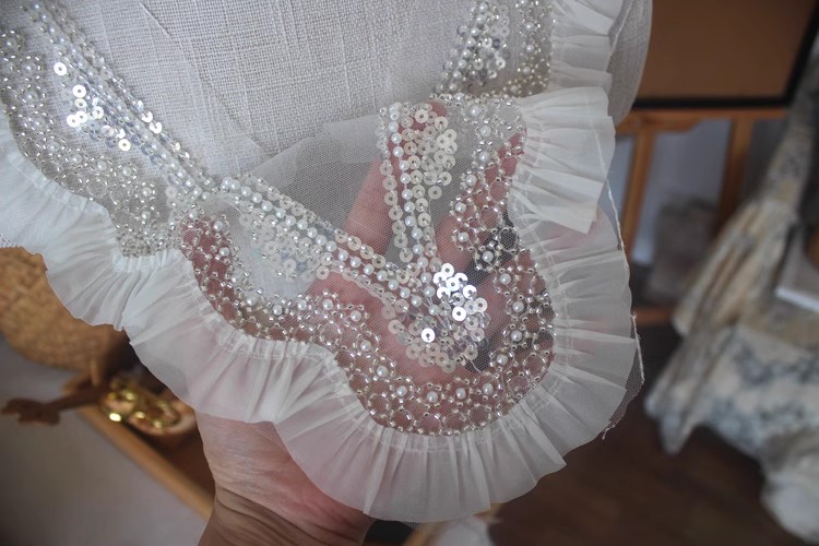 Beaded Embroidery Organza Double Layer Collar EF0074-Lace Fabric Shop