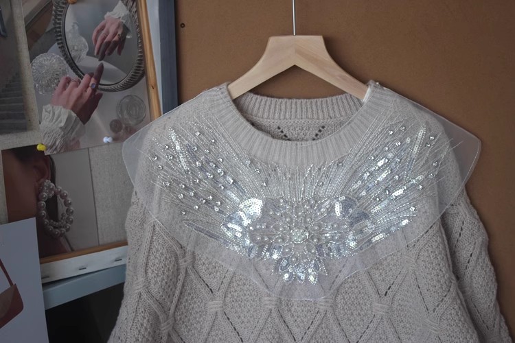 Beaded Embroidery Organza Double Layer Collar EF0074-Lace Fabric Shop