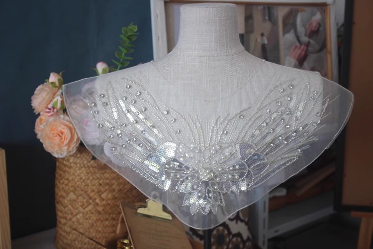 Beaded Embroidery Organza Double Layer Collar EF0074-Lace Fabric Shop