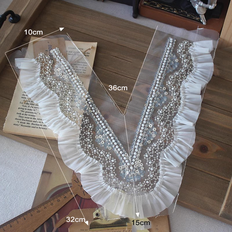 Beaded Embroidery Organza Double Layer Collar EF0074-Lace Fabric Shop