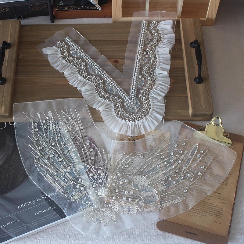 Beaded Embroidery Organza Double Layer Collar EF0074-Lace Fabric Shop