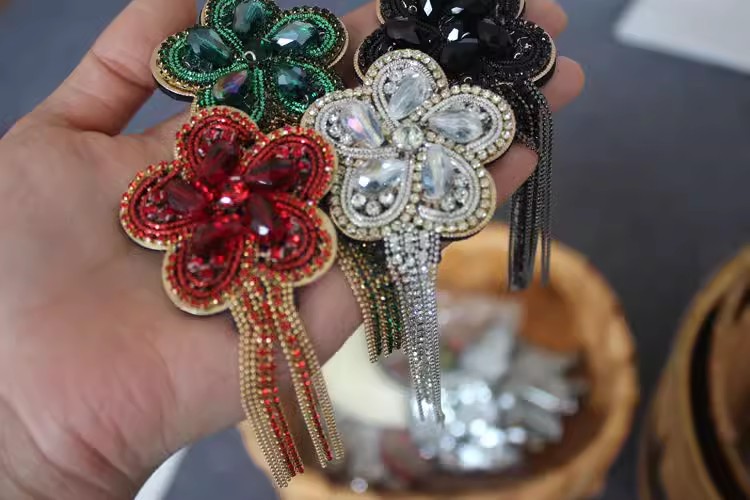 Beaded Rhinestone Tassel DIY Brooch BA0070