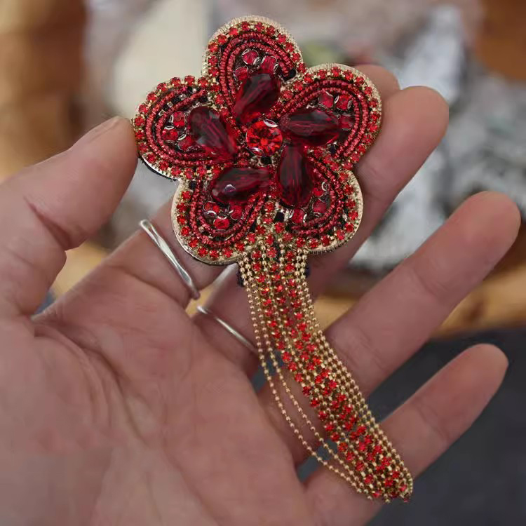 Beaded Rhinestone Tassel DIY Brooch BA0070