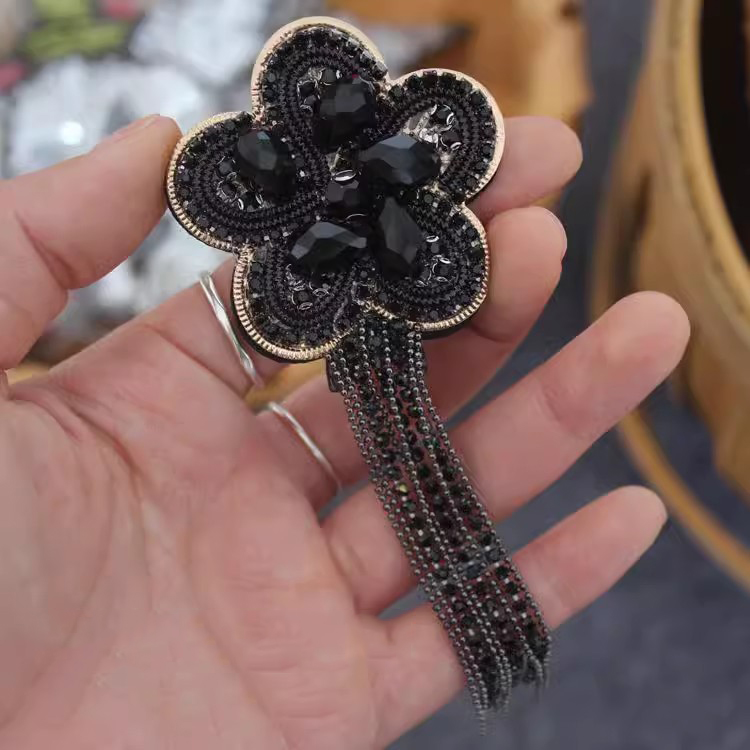 Beaded Rhinestone Tassel DIY Brooch BA0070