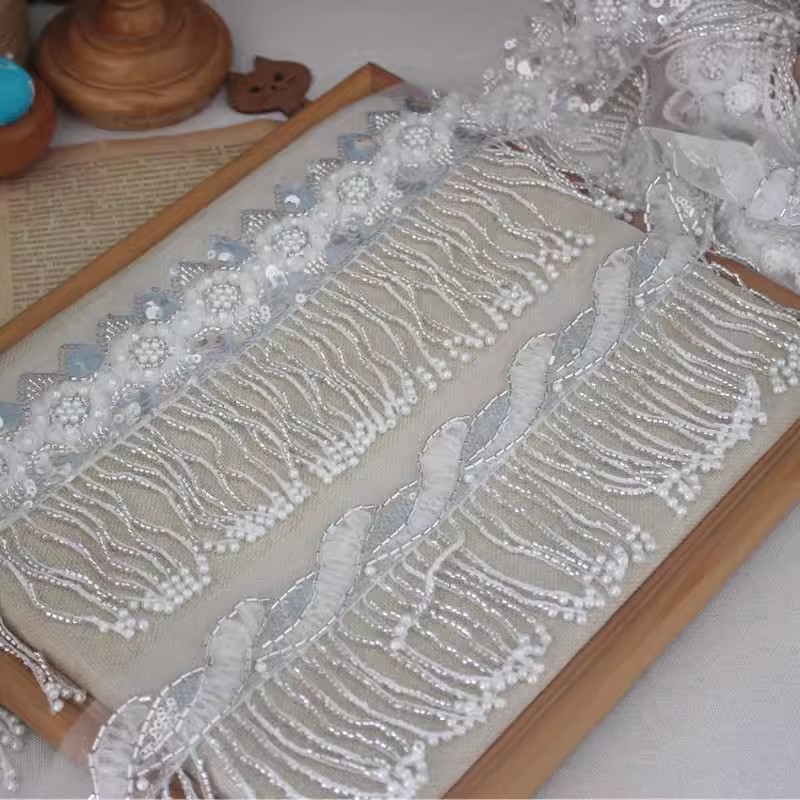Beaded Tassels Dress Lace Trim BT0147
