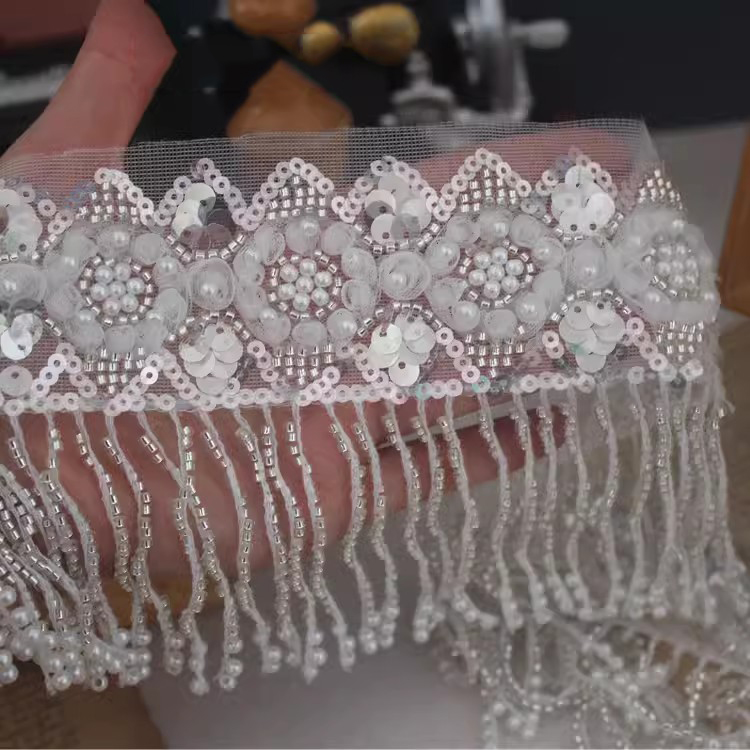 Beaded Tassels Dress Lace Trim BT0147