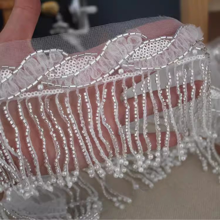 Beaded Tassels Dress Lace Trim BT0147