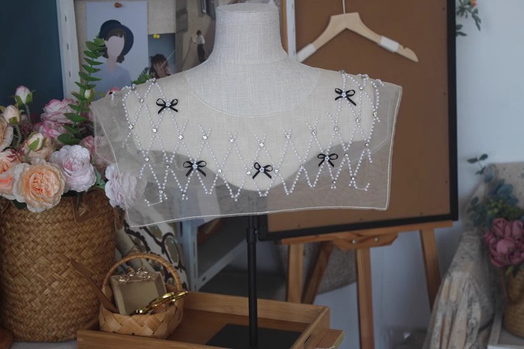 Beaded Tulle Lace Fabrics Dress Collar EF0065-Lace Fabric Shop