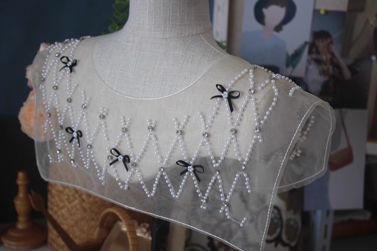 Beaded Tulle Lace Fabrics Dress Collar EF0065-Lace Fabric Shop