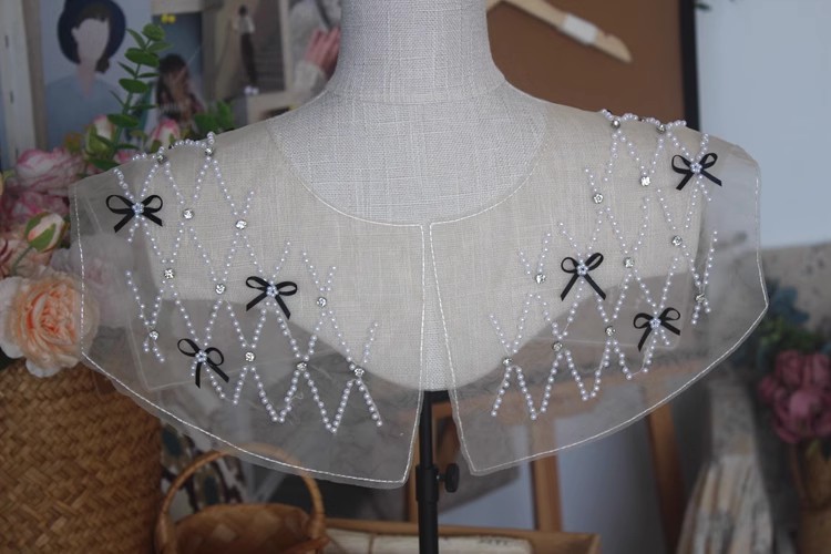 Beaded Tulle Lace Fabrics Dress Collar EF0065-Lace Fabric Shop