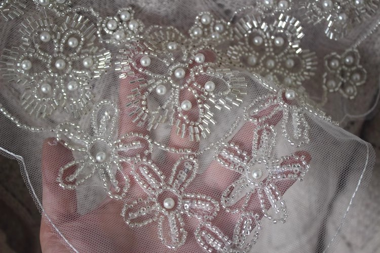 Beads Embroidery Organza Collar Eyelet Fabrics EF0075-Lace Fabric Shop