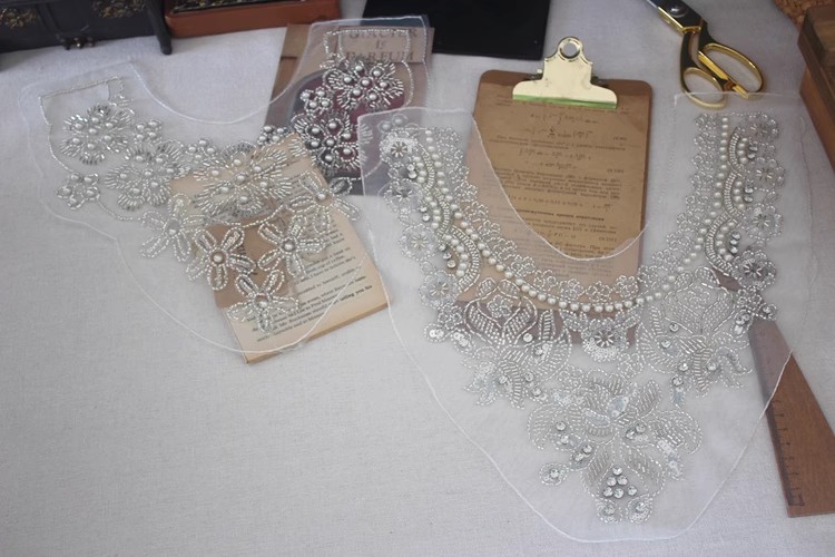 Beads Embroidery Organza Collar Eyelet Fabrics EF0075-Lace Fabric Shop