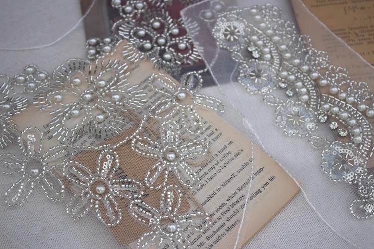 Beads Embroidery Organza Collar Eyelet Fabrics EF0075-Lace Fabric Shop