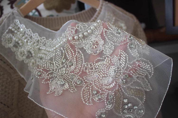 Beads Embroidery Organza Collar Eyelet Fabrics EF0075-Lace Fabric Shop