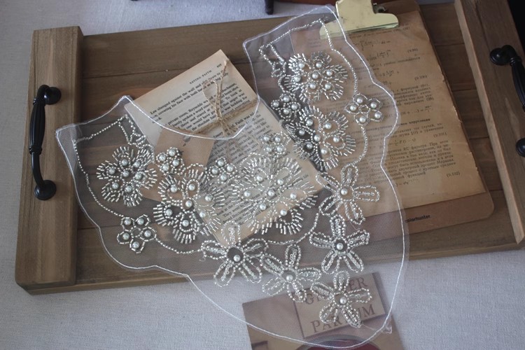 Beads Embroidery Organza Collar Eyelet Fabrics EF0075-Lace Fabric Shop