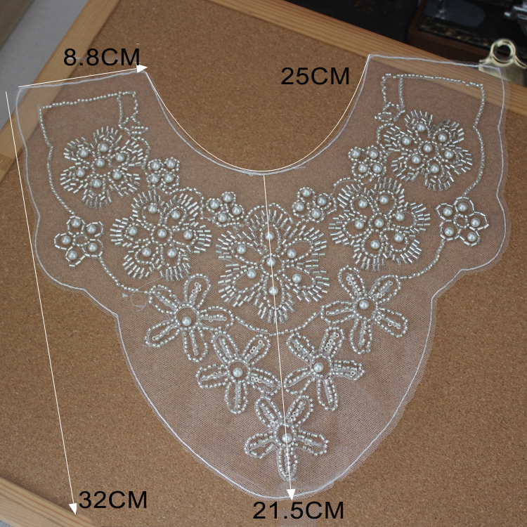 Beads Embroidery Organza Collar Eyelet Fabrics EF0075-Lace Fabric Shop