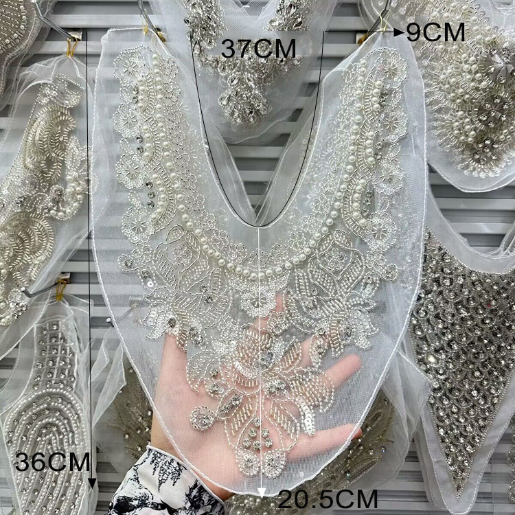 Beads Embroidery Organza Collar Eyelet Fabrics EF0075-Lace Fabric Shop