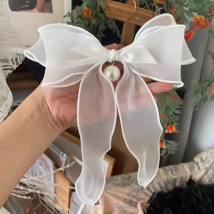 Pearl Beaded Brooch Chiffon Bow Tie BTA0021-Lace Fabric Shop