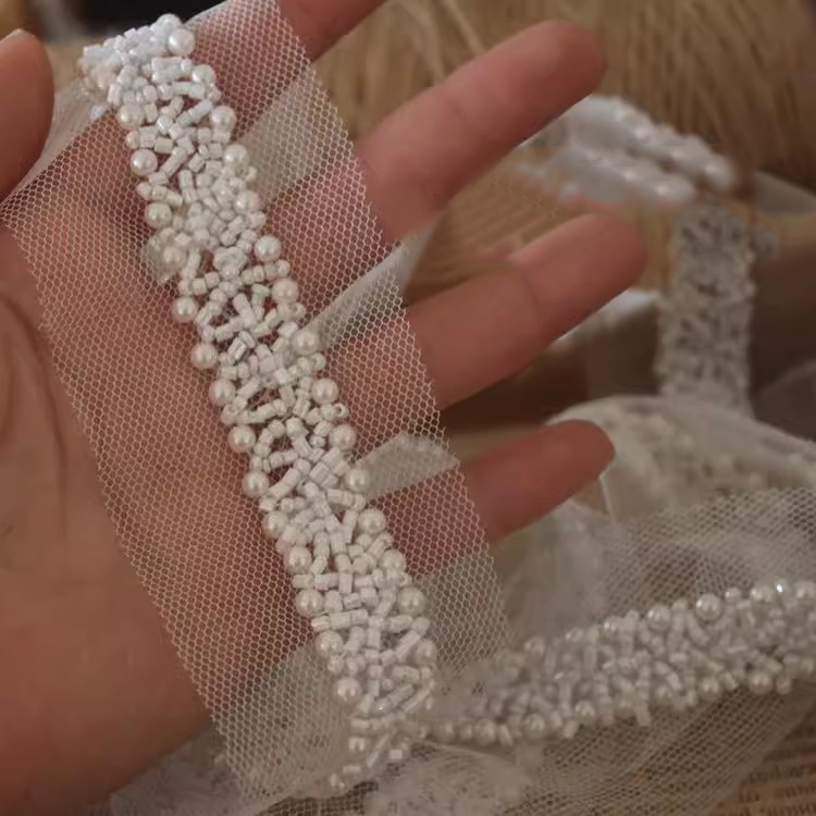 Color Beaded Tulle Lace Trims BT0007