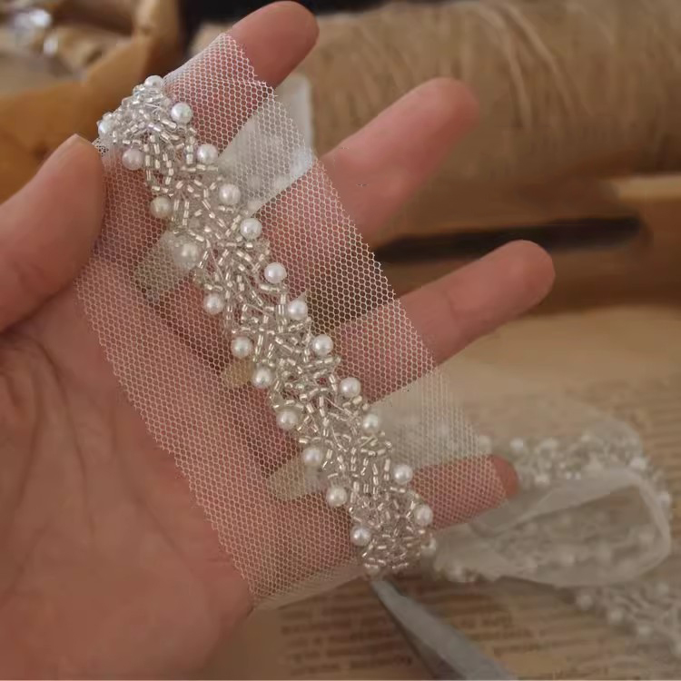 Color Beaded Tulle Lace Trims BT0007