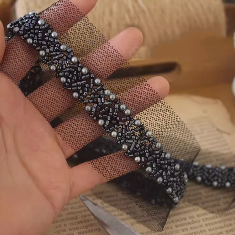 Color Beaded Tulle Lace Trims BT0007