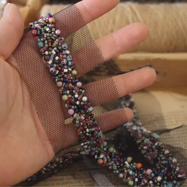 Color Beaded Tulle Lace Trims BT0007