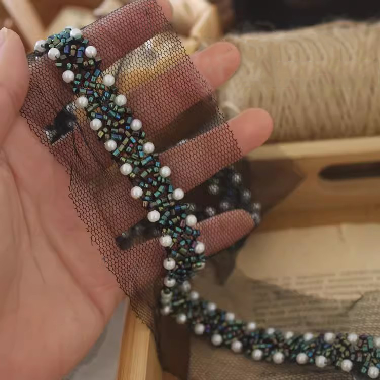 Color Beaded Tulle Lace Trims BT0007