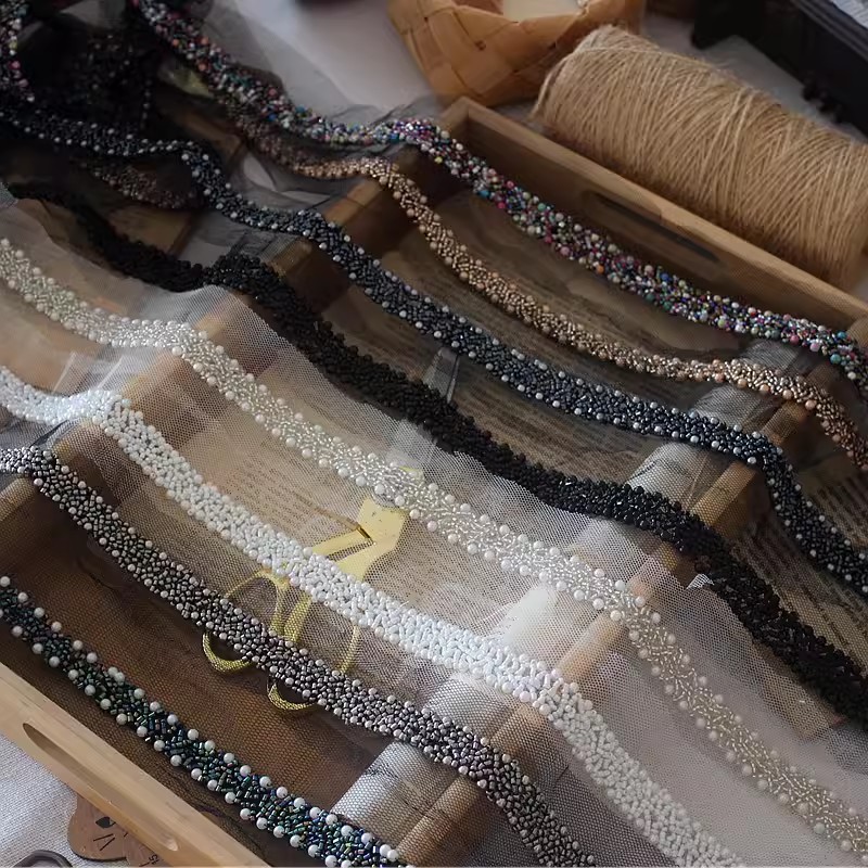 Color Beaded Tulle Lace Trims BT0007