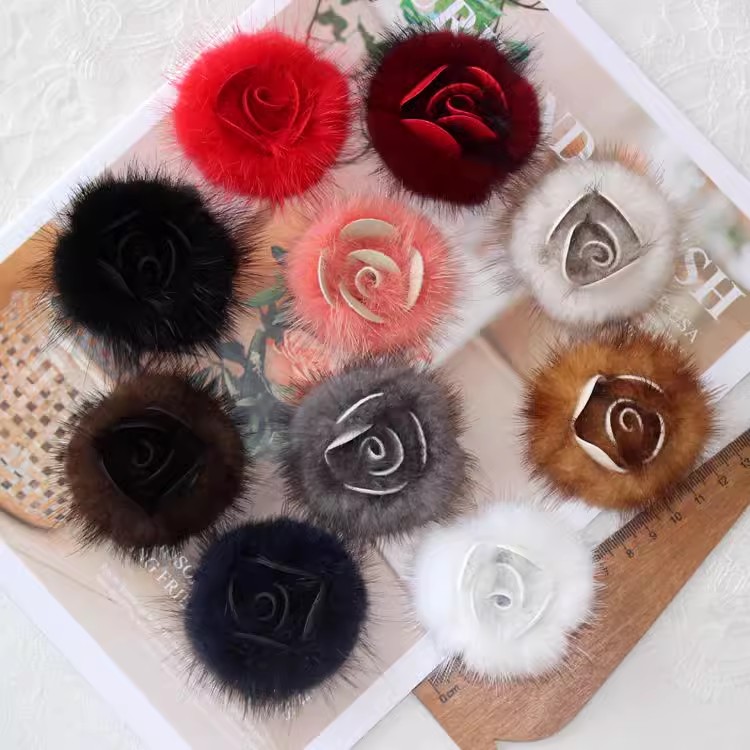 Colorful Fur Floral Brooch Decoration BA0107